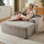 Goldoma Foldable Floor Sofa Bed with High-Density Memory Foam, Corduroy Modular Lounger – angled view
