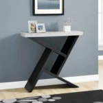 36-inch gray black abstract console table with storage in modern entryway
