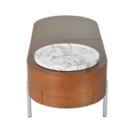 Goldoma lift top coffee table with 360-degree marble-patterned rotating tray and hidden storage