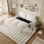 2-Seater Foldable Convertible Sleeper Sofa with 2-in-1 Pillow & Blanket Set Multi-Functional Velvet Loveseat Bed for Living Room - Image 4