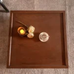 Farmhouse coffee table with storage solid wood square with shelf in brown finish