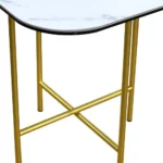 Goldoma white and gold end table with ceramic faux marble top and gold metal base in a modern living room setting