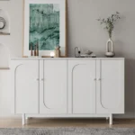 Goldoma 4-Door Intaglio Storage Cabinet in mint green with pine legs – stylish storage cabinet for living room