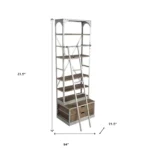 HMS 32" Light Brown Solid Wood Five-Tier Library Bookcase with Two Drawers Nickel Metal Accents - Image 5