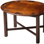 Goldoma 30-inch oval mango wood coffee table with brown top and dark brown base in a living room