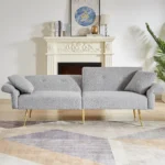 Goldoma convertible teddy loveseat with side pocket and foldable sleeper bed in modern living room