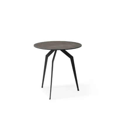 Goldoma 20 inch black and gray ceramic round end table with black iron base in a modern living room setting