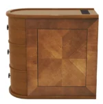 Goldoma adjustable end table with charging station and drawer in natural oak finish, featuring four-leaf clover top