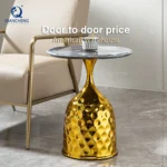 Goldoma modern side table with clear tempered glass top and brushed gold stainless steel frame