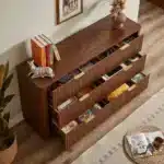 Goldoma 6-Drawer Solid Wood Dresser TV Stand - 55" Wide Oak Wave Design – close-up detail