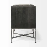 Goldoma 16 inch dark brown antique solid wood console table placed in a narrow entryway with decor items