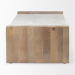 Goldoma 48-inch marble coffee table with natural wood sled base in living room