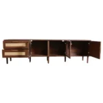Goldoma Rattan-Inspired TV Stand with LED Lights - Dark Brown media console for TVs up to 80 inches