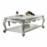 Goldoma 36-inch white resin and wood coffee table with lower storage shelf in living room