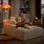 Oversized Corduroy Chaise Lounge Indoor, Modern Upholstered Sleeper Sofa, No Assembly, Comfy for Living Room & Office