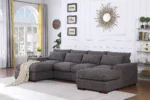 U-shaped sectional sofa with two ottomans and reclining seats in a modern living room