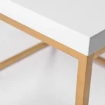 Goldoma 35-inch white and gold square coffee table with wood top and metal frame in modern living room
