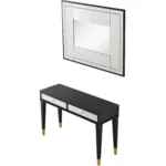 Goldoma 47 inch black and silver mirrored console table with two drawers in living room