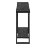 Goldoma 47-inch distressed sled console table in black faux wood and metal with lower shelf