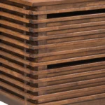 Goldoma 22 inch brown wood block end table with two drawers in a living room setting