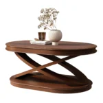 Goldoma 44 inch modern oval wood coffee table with X base and open storage in living room