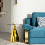Goldoma adjustable height black metal console table in modern living room setting