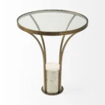 Goldoma 24-inch round black and white glass end table with metal frame, modern glass end table for living room