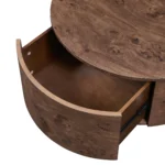 Goldoma burl wood rotating coffee table with two drawers in walnut finish - modern living room furniture