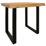 24-inch square end table with natural distressed solid wood top and black iron base against a neutral wall