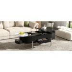 Goldoma lift top coffee table with hidden storage and rotating tray in black finish