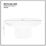 Modern round coffee table with wood veneer top and cylindrical legs in a living room setting