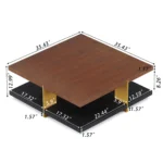 Goldoma modern coffee table in stainless steel and wood with square top and oval side shelf for living room