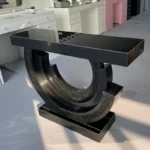 Goldoma Diamond Crush Mirrored Glass Console Table in black with mirrored top as entryway decor
