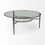Goldoma 36-inch clear and bronze glass coffee table with metal shelf in living room