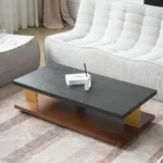 Goldoma modern coffee table with stainless steel base and wood top, 47.2 inches long, for contemporary living rooms