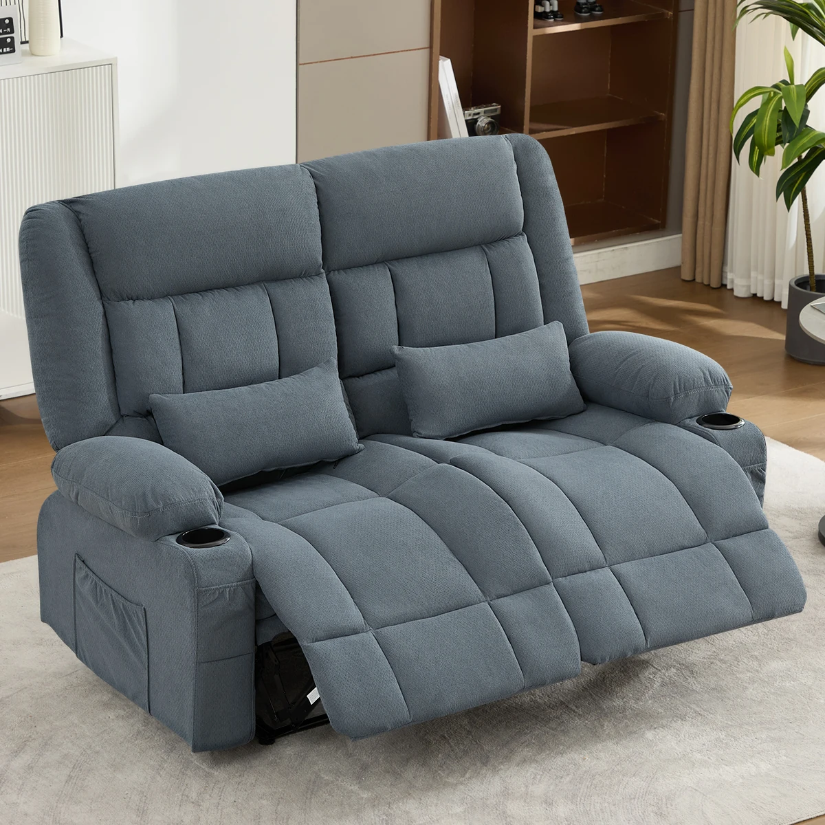 H796b713c3d4c4f33aa2f320565559d271.webp Goldoma manual recliner loveseat set with built-in cup holders in boucle fabric