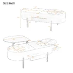 Goldoma lift top coffee table with 360-degree marble-patterned rotating tray and hidden storage
