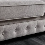 Goldoma Chesterfield Sectional Sofa in light grey linen fabric with memory foam filling and wood legs
