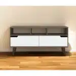 Goldoma 54" Open Shelving TV Stand with Cable Management – Brown/White – side view