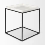 White and black marble end table with metal frame - modern 20 inch square accent table for living room