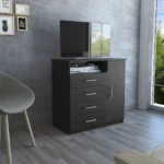 Goldoma 36 inch four drawer combo dresser with mirror in black finish for bedroom organization