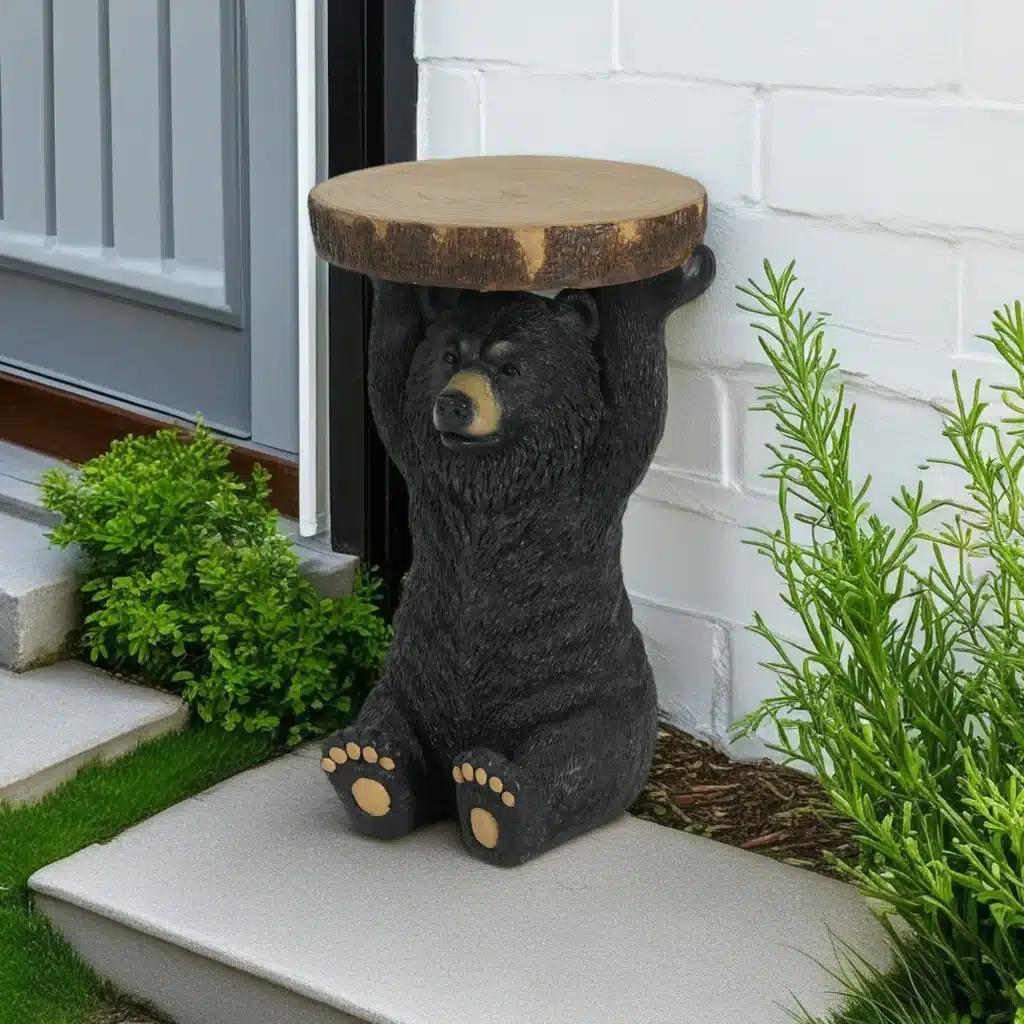 Goldoma Hand Painted Black Bear Side Table - MGO End Table with Faux Wood Top for Living Room, Office, Outdoor