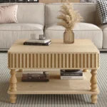 31.5 Inch Square Fluted Lift-Top Modern Decorative Coffee Table Hidden Open Storage Hydraulic Raising Mechanism for Living Room - Image 4