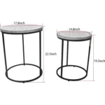 Farmhouse end table set of 2 with carved MDF tops and black metal sled bases in washed white