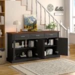 Goldoma 63 inch fluted sideboard cabinet with gray and black finish in modern living room