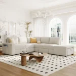 Goldoma L-Shape Padded Modular Sofa with Storage, USB Ports, and Cup Holders – angled view