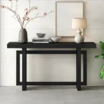 Goldoma modern entryway console table with storage in pine veneer, featuring triple rectangular top and lower shelf
