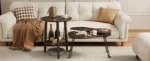 Solid beech wood nightstand with lower shelf - round modern end table for small spaces