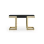 Goldoma 52-inch black and gold glass pedestal console table in a modern living room setting