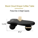 Goldoma unique coffee table - cloud shaped with 3 ball legs, 47 inch black MDF surface for modern living room